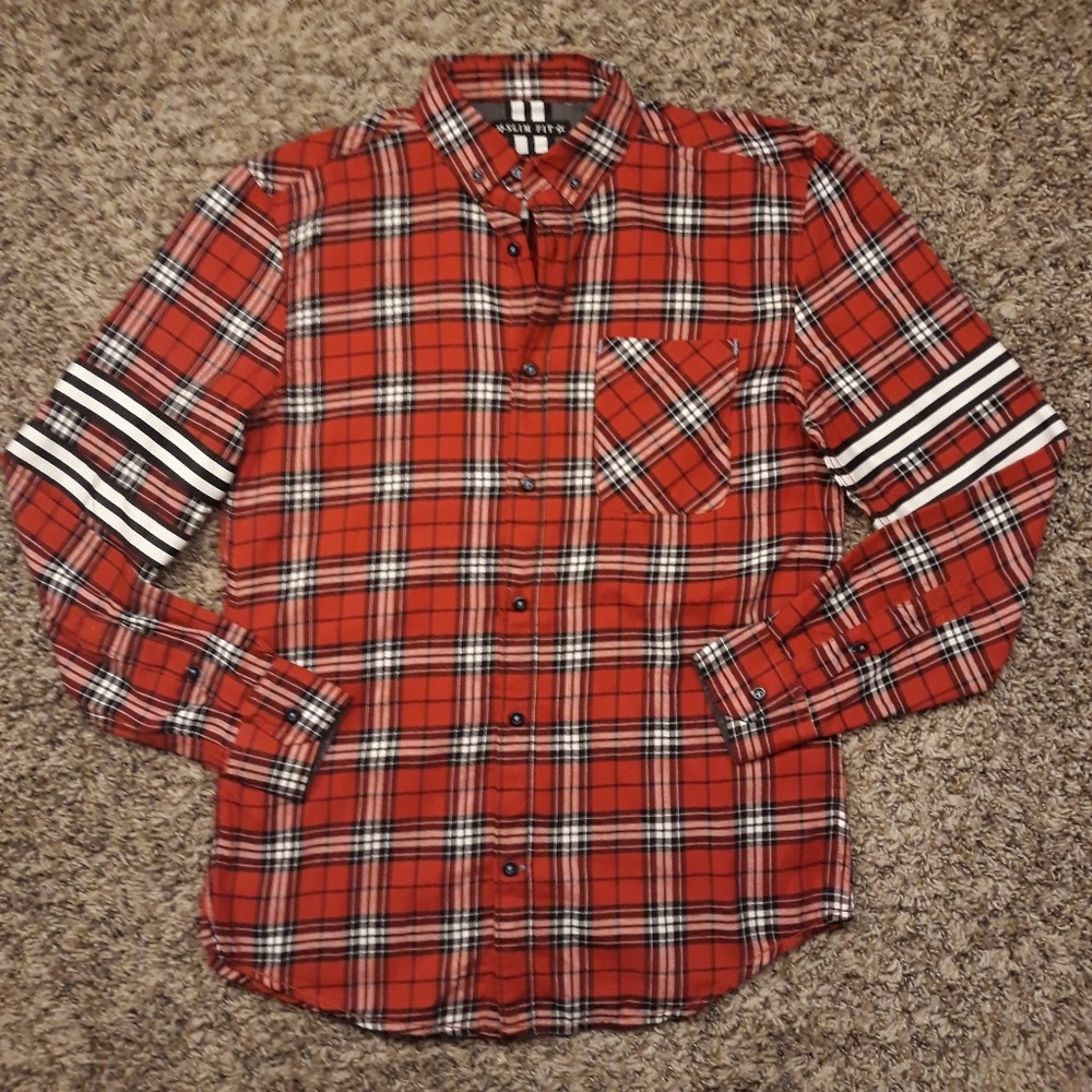 NEW Raw Yarn plaid long sleeve size S button up